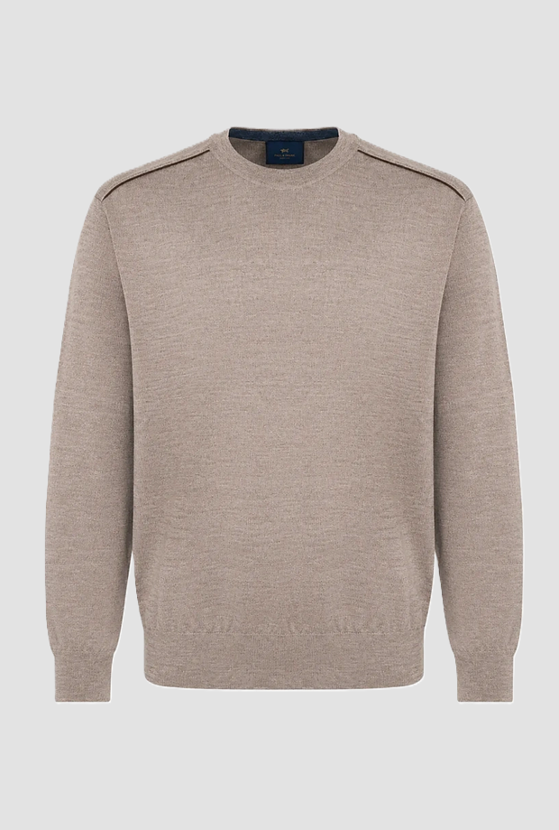 Maglia in pura lana con dettagli uomo beige 