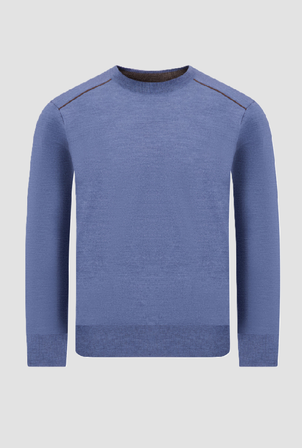 Maglia in pura lana con dettagli uomo blu 