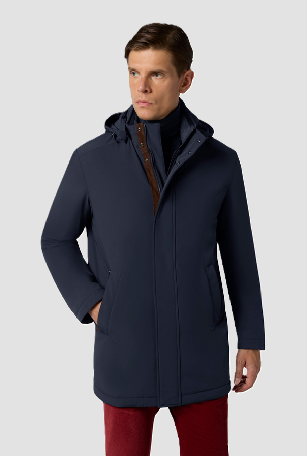 Cappotto con cappuccio da uomo blu 