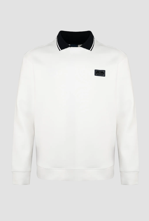 Felpa con collo a polo uomo bianco neve 