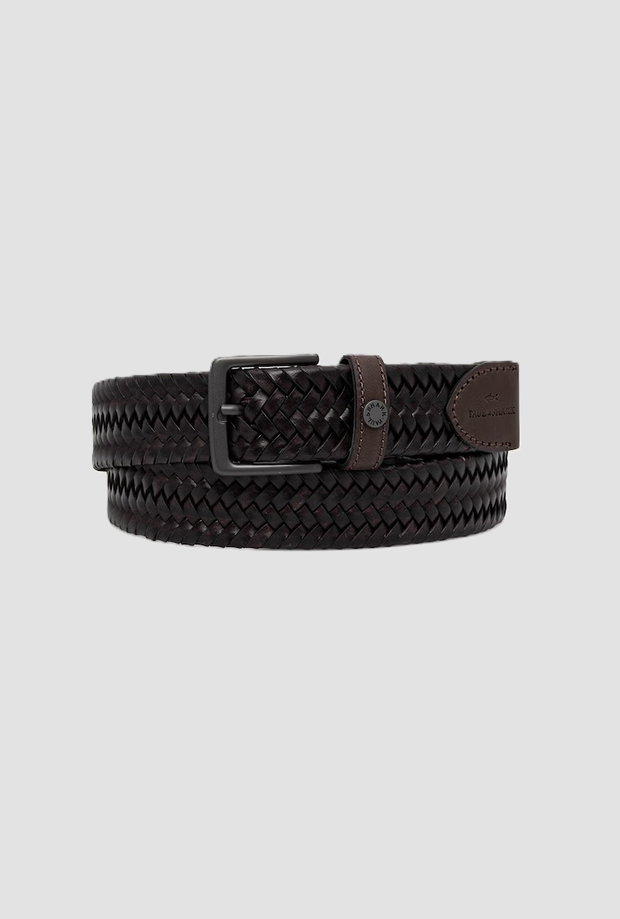 Cintura intrecciata in pelle uomo marrone 