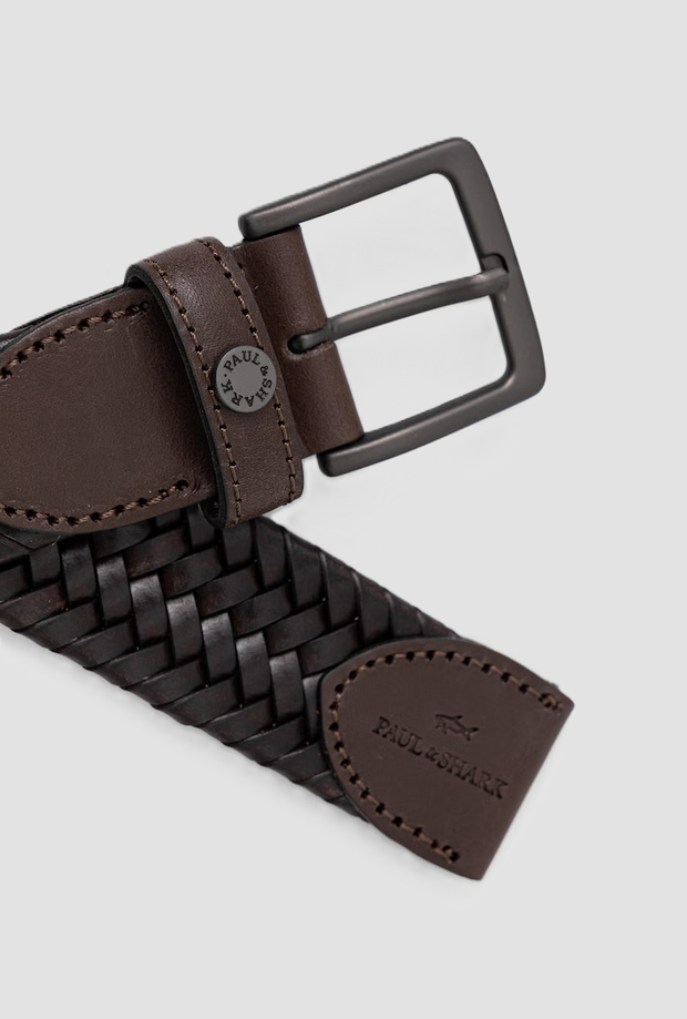 Cintura intrecciata in pelle uomo marrone 