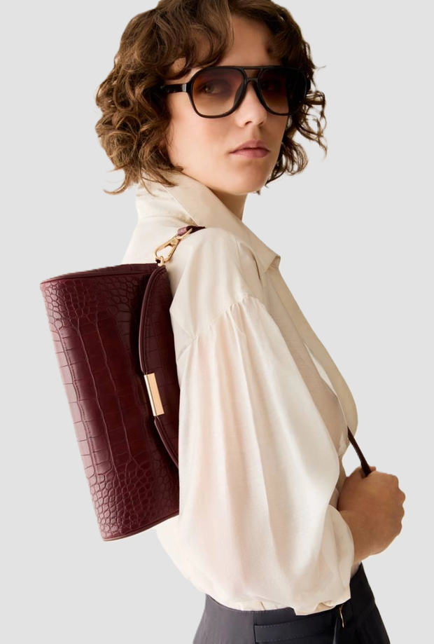 Borsa effetto coccodrillo donna bordeaux 