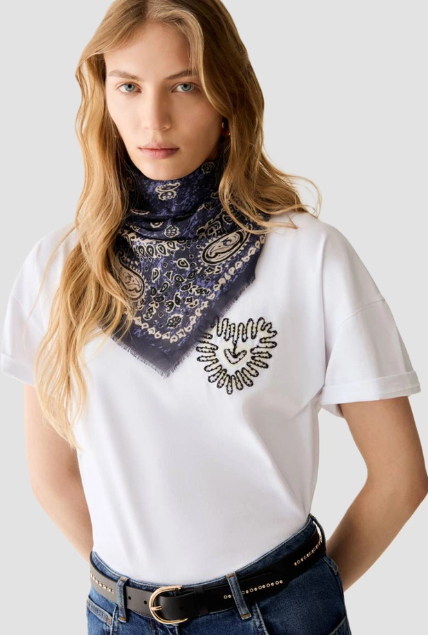Stola con fantasia paisley donna blu 