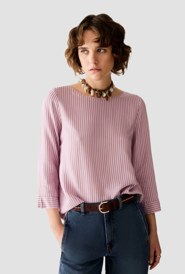Blusa a righe sottili donna lilla 