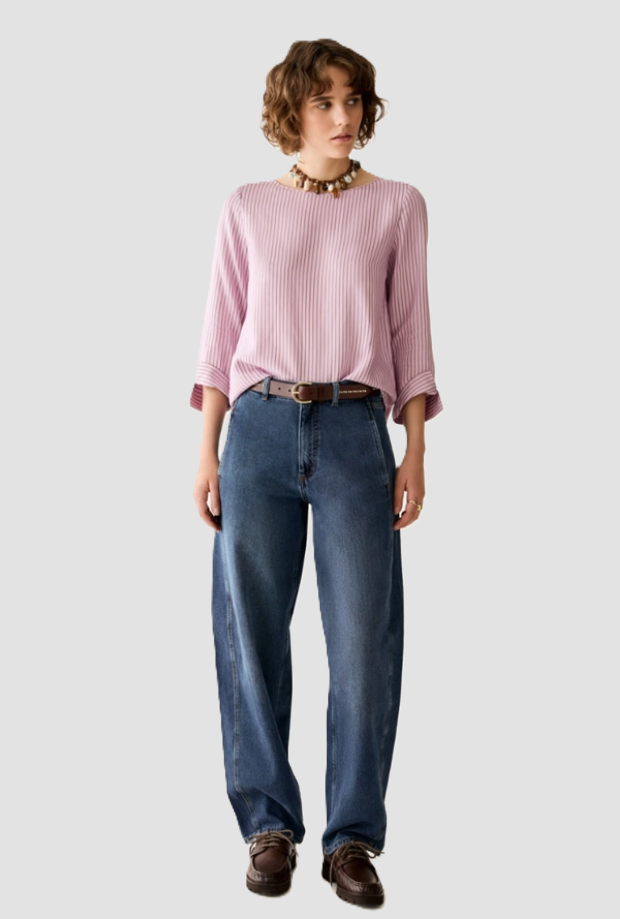 Blusa a righe sottili donna lilla 