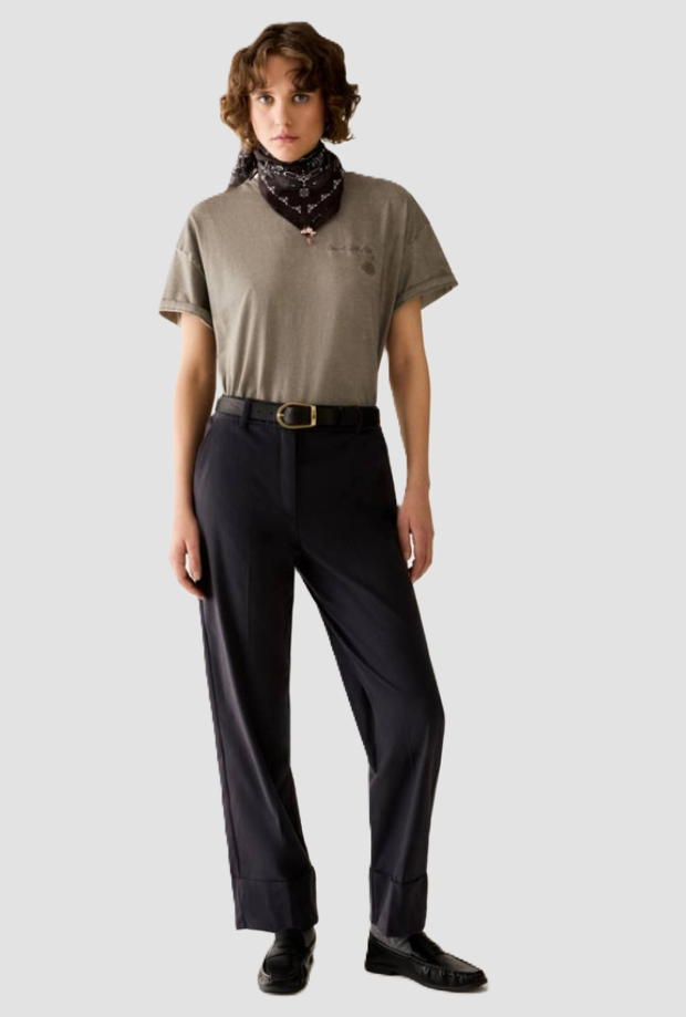 Pantalone in raso di cotone donna blu 