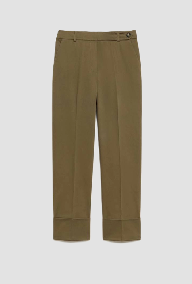 Pantalone in raso di cotone donna verde kaki 