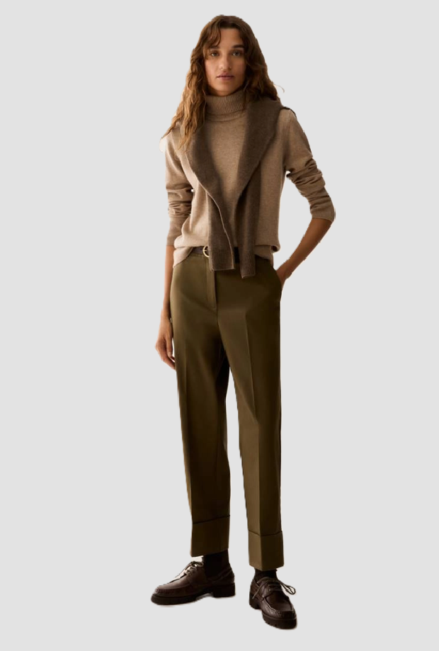 Pantalone in raso di cotone donna verde kaki 