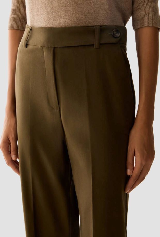 Pantalone in raso di cotone donna verde kaki 