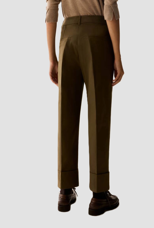 Pantalone in raso di cotone donna verde kaki 