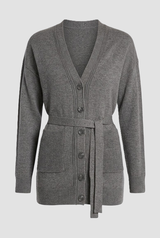 Cardigan a V con cintura da donna grigio 