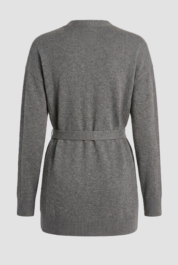 Cardigan a V con cintura da donna grigio 