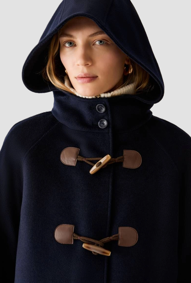 Montgomery con cappuccio in lana donna blu notte 