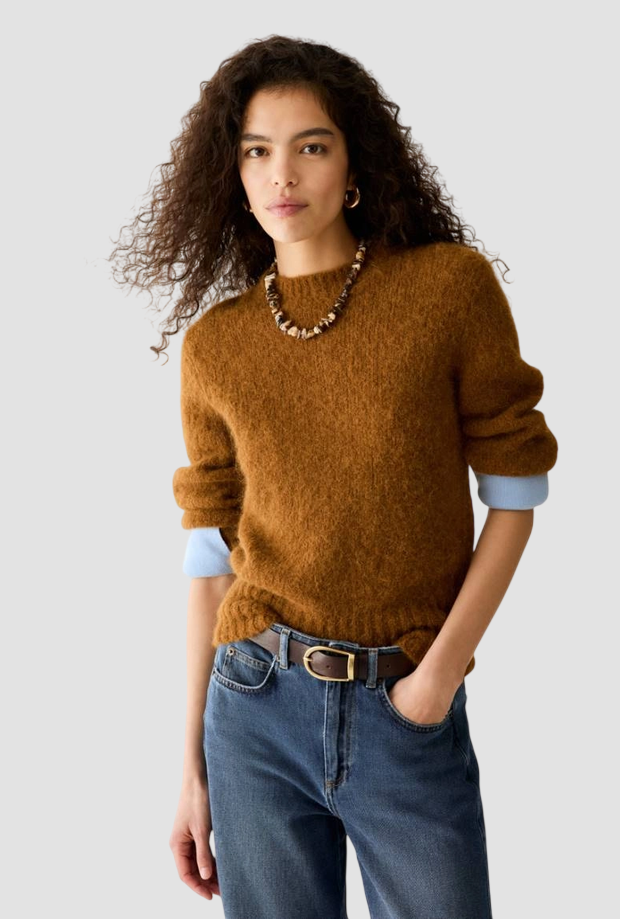 Maglia in blend di alpaca donna tabacco 