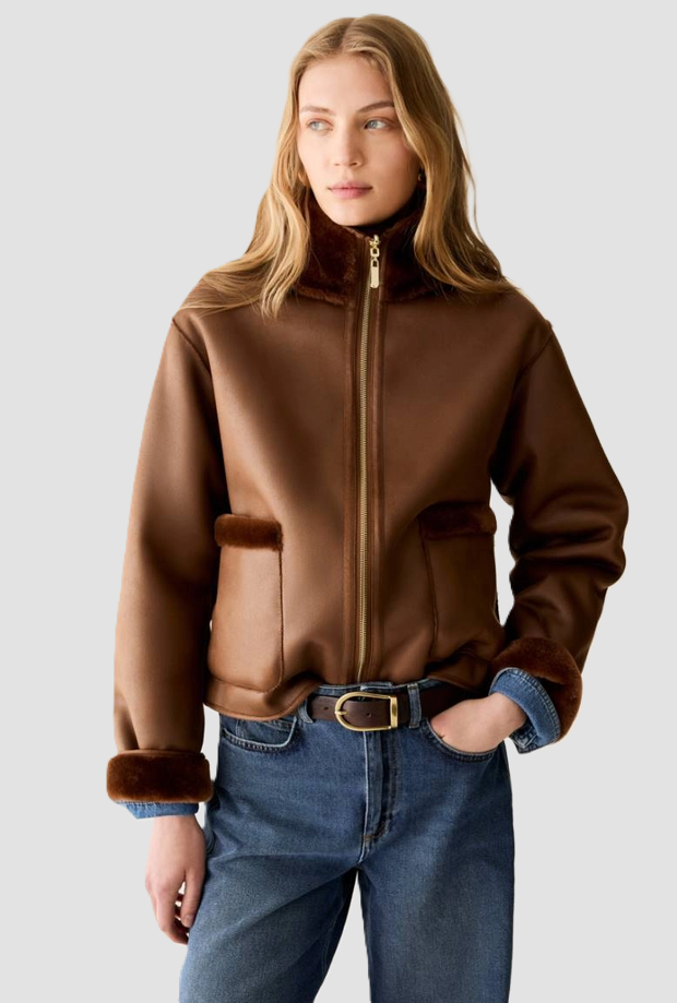 Giacca in ecopelliccia reversibile donna tabacco 