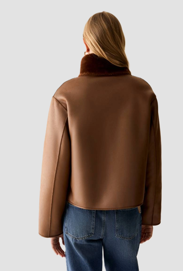 Giacca in ecopelliccia reversibile donna tabacco 