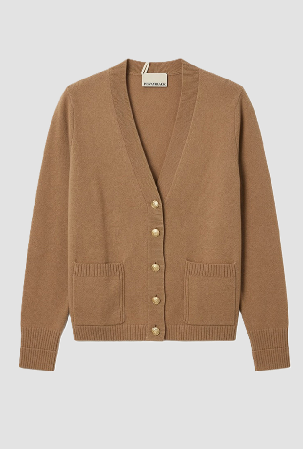 Cardigan a V da donna cammello 