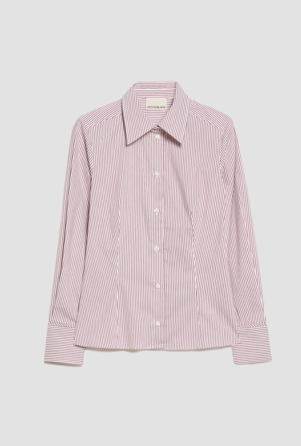 Camicia slim fit a righe donna bordeaux 