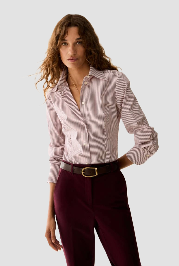 Camicia slim fit a righe donna bordeaux 