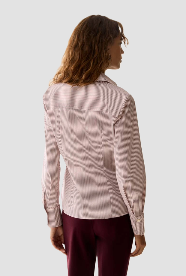 Camicia slim fit a righe donna bordeaux 