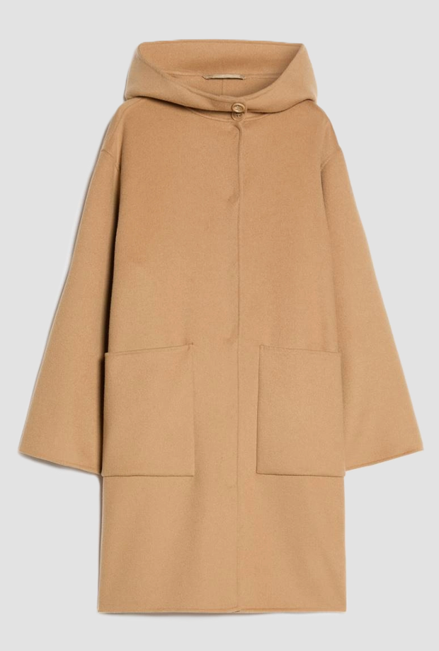 Cappotto con cappuccio donna cammello 