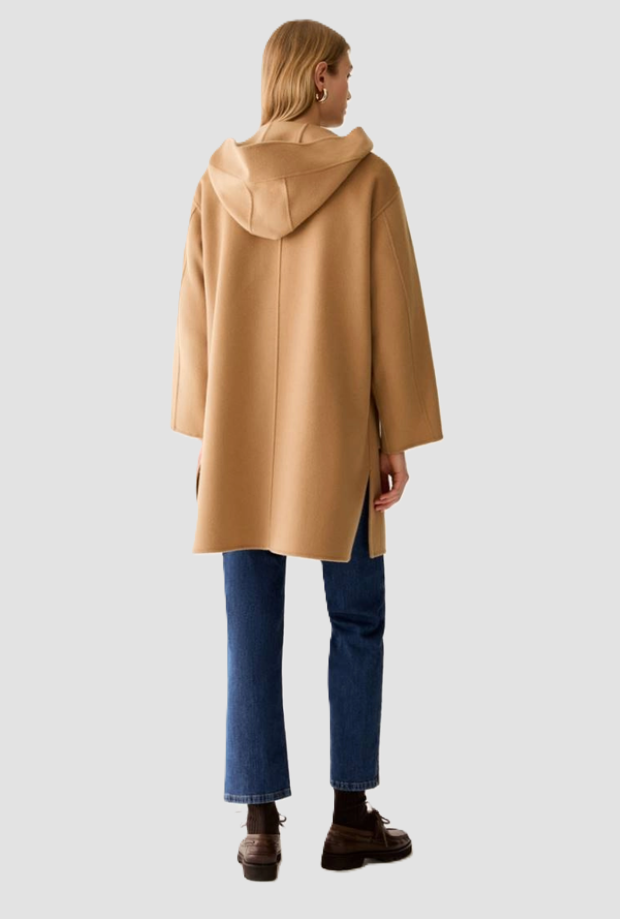 Cappotto con cappuccio donna cammello 