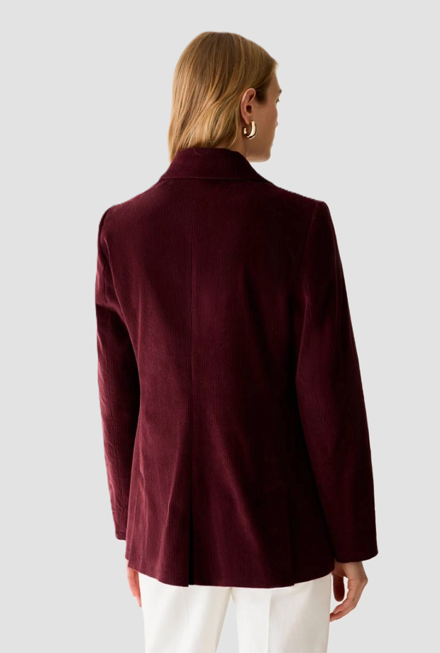 Giacca a doppiopetto in vellutto donna bordeaux 