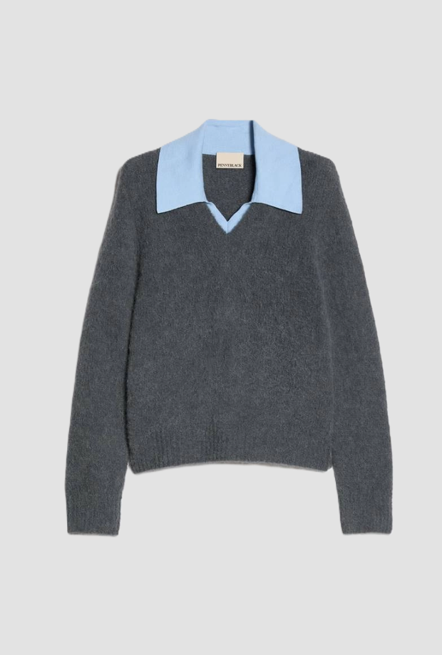 Maglia con collo a polo donna grigio 