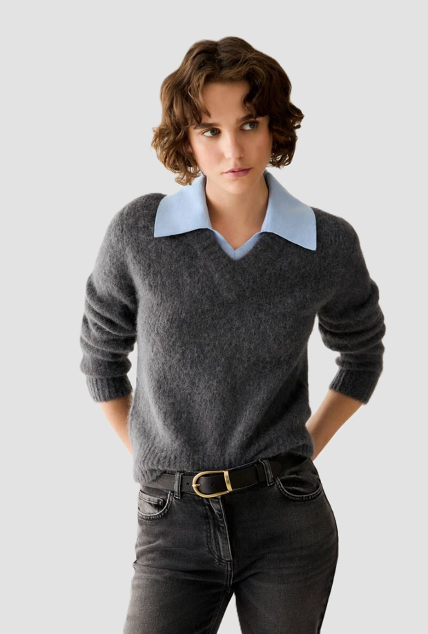 Maglia con collo a polo donna grigio 