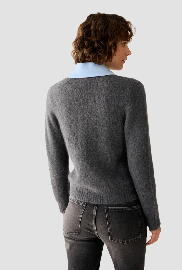 Maglia con collo a polo donna grigio 