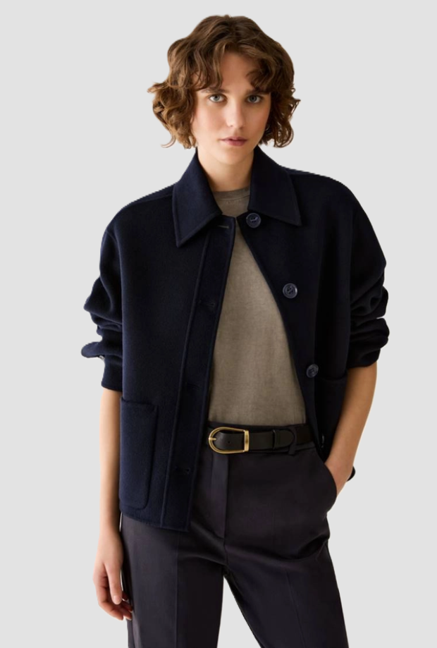 Giacca over-shirt con bottoni donna blu 