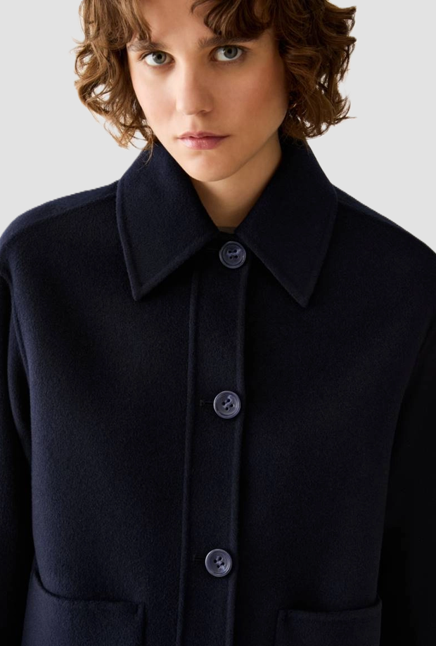 Giacca over-shirt con bottoni donna blu 