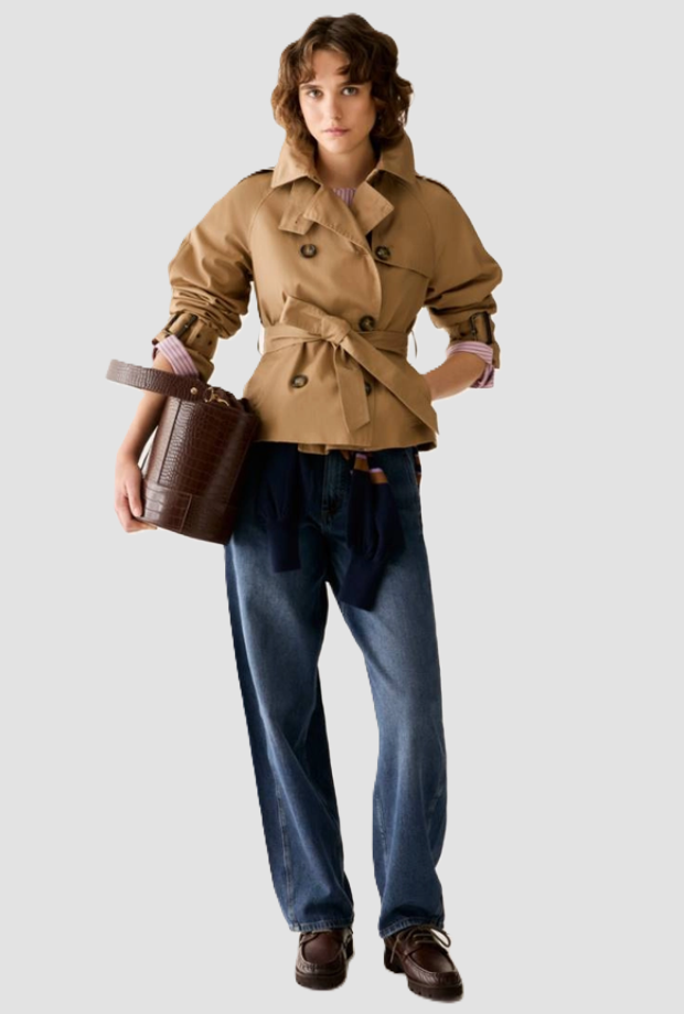 Cropped trench donna cammello 