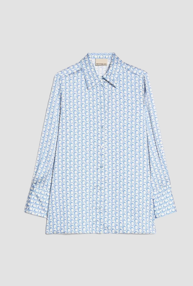 Camicia in raso a fantasia donna bianco-azzurro 