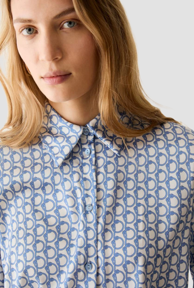 Camicia in raso a fantasia donna bianco-azzurro 