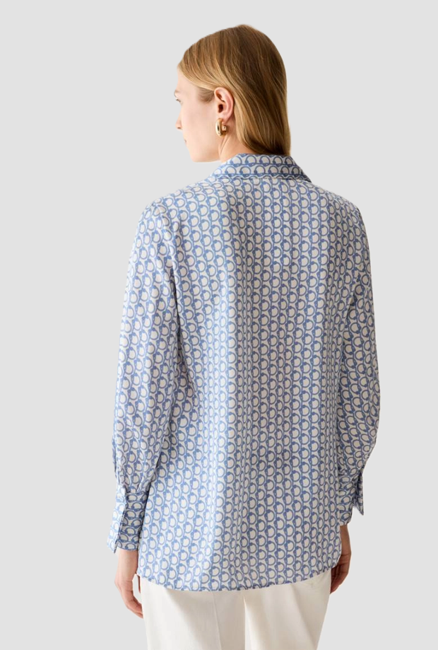 Camicia in raso a fantasia donna bianco-azzurro 