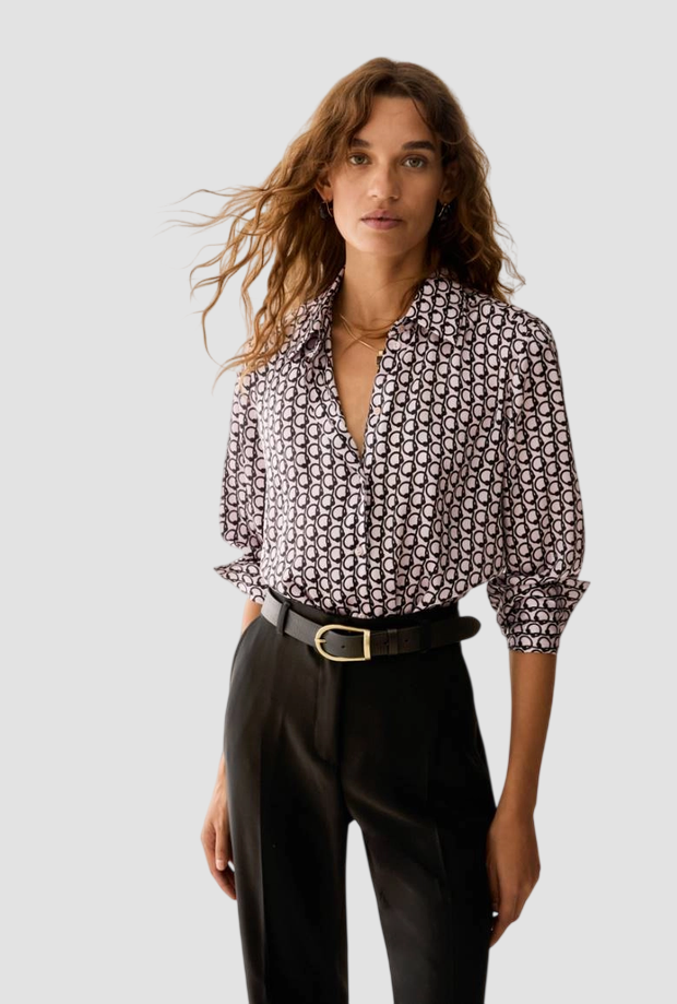 Camicia in raso a fantasia donna rosa 