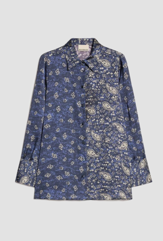 Camicia con stampa e micro motivi donna blu 