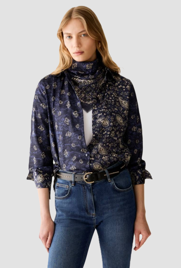 Camicia con stampa e micro motivi donna blu 