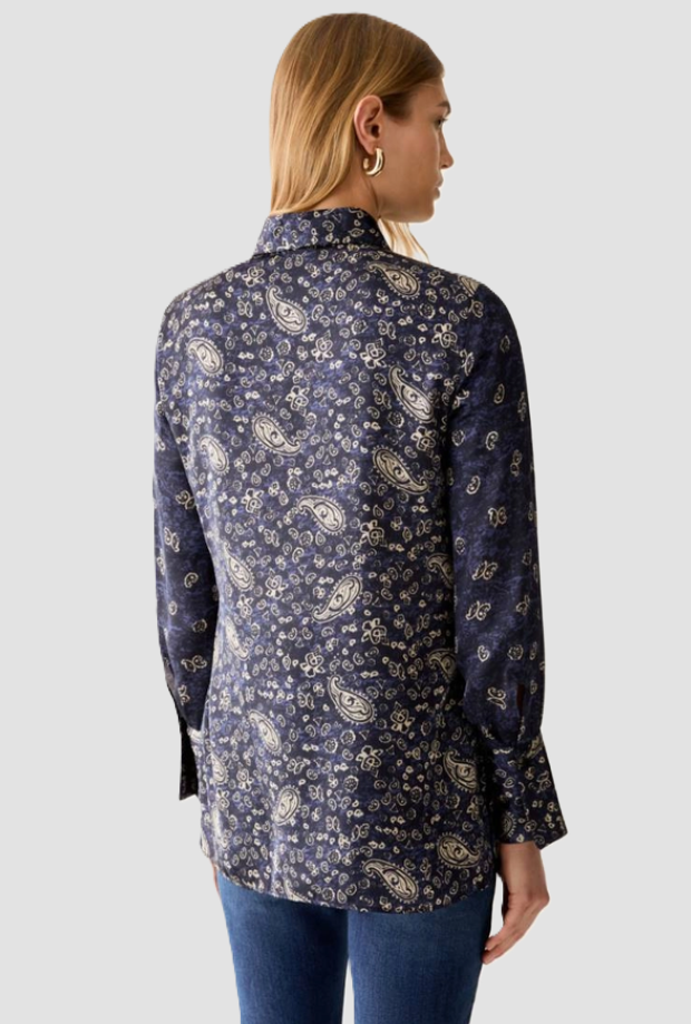Camicia con stampa e micro motivi donna blu 