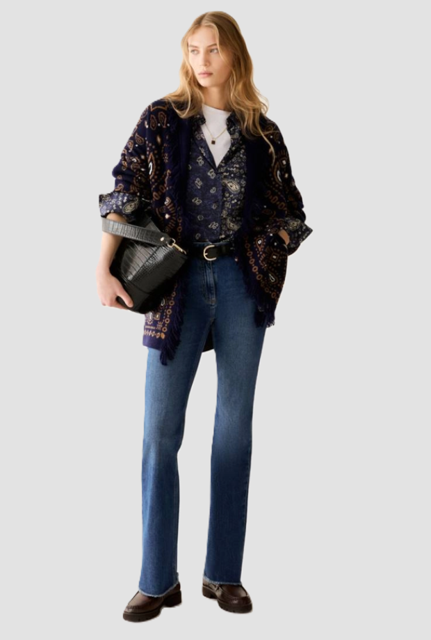 Camicia con stampa e micro motivi donna blu 