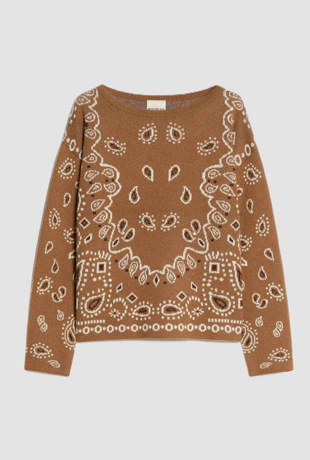 Maglia jacquard a motivi paisley donna tabacco 