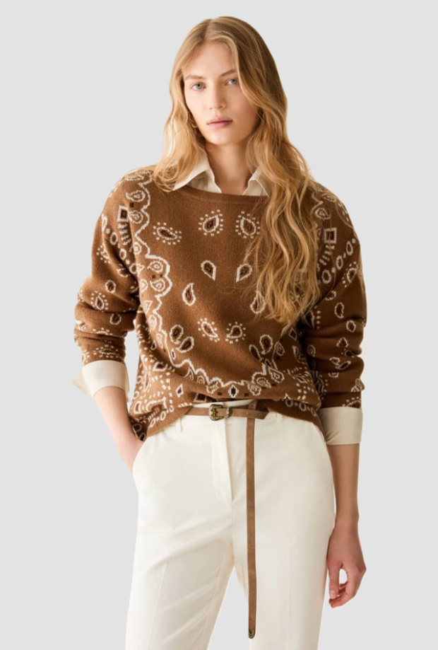 Maglia jacquard a motivi paisley donna tabacco 