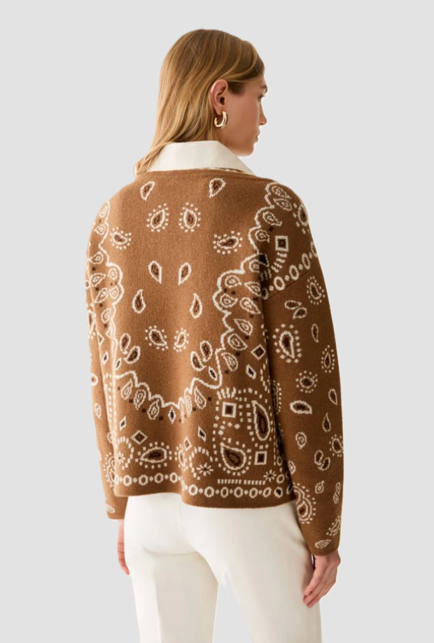 Maglia jacquard a motivi paisley donna tabacco 