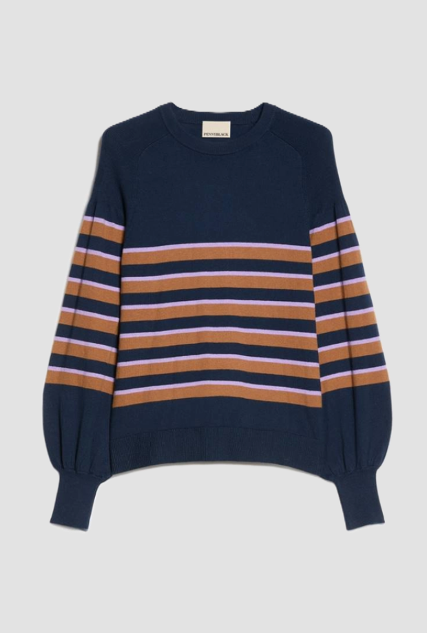 Maglia a righe misto cashmere donna blu 