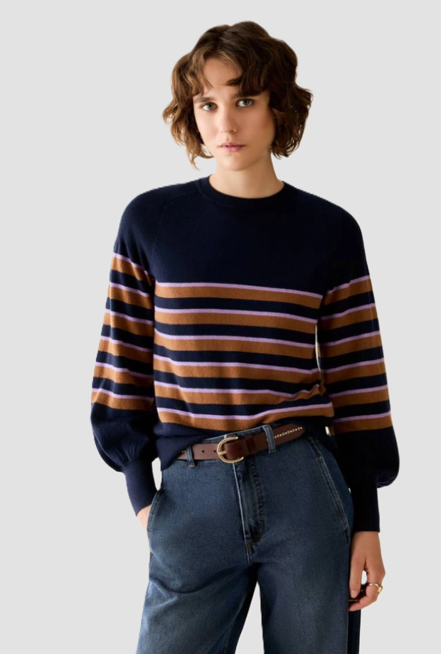 Maglia a righe misto cashmere donna blu 