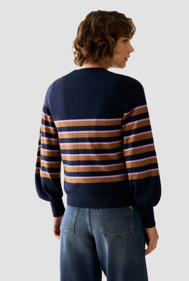 Maglia a righe misto cashmere donna blu 