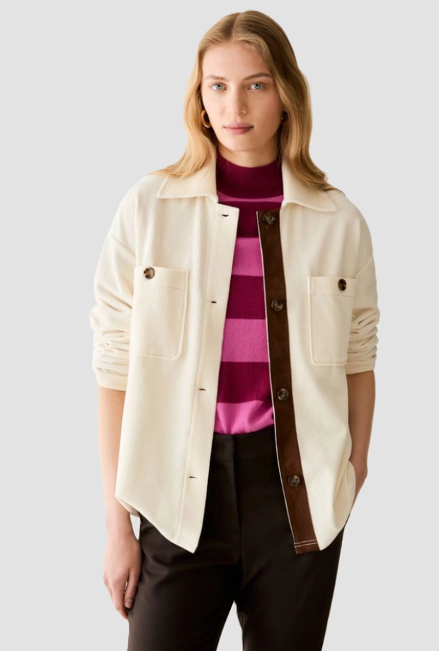 Giacca camicia in velluto donna panna 