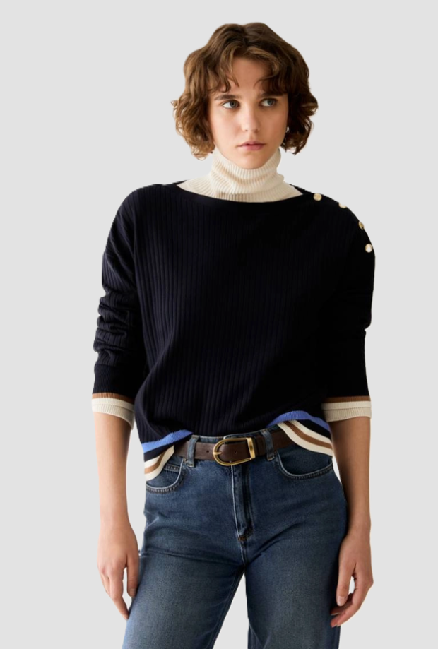 Maglia a coste con bottoni donna navy blue 